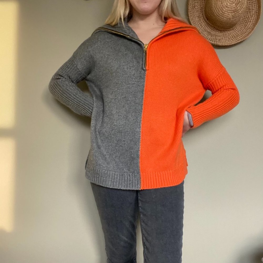 525 America Orange and Gray Quarter Zip Pullover Sweater Size Small - Picture 1 of 9